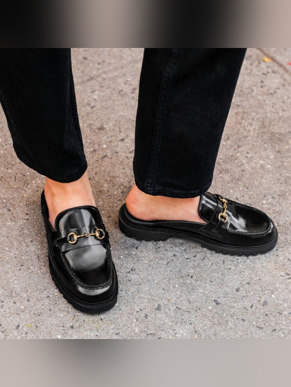 Thursday Leather Black Penny Mule Gold Hardware Women's Size 10 - Picture 2 of 16